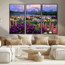 Vibrant Wildflower Garden and Mountain View Giclee Canvas