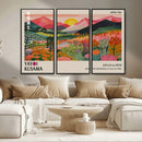 Yayoi Kusama Landscape Canvas Print, Vibrant Floral Mountain Art Print, Framed Botanical Wall Art -