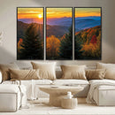 Golden Sunset Over Mountain Forest Canvas Wall Art Print -