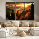 Golden Sunset Over Mountain Forest Canvas Wall Art Print -