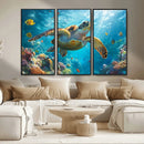 Sea Turtle Underwater Canvas Wall Art Print - Vibrant Ocean