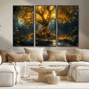 Golden Tree of Life Canvas Wall Art Print - Majestic Glowing