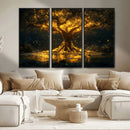 Golden Tree of Life Canvas Wall Art Print - Majestic Glowing