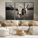 Texas Longhorn Cow Canvas Wall Art Print - Large Rustic