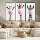 Bubblegum Animals Canvas Wall Art - Playful Giraffe and