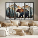 Rustic Grizzly 399 Bear and Mountain Wood Canvas Wall Art -