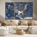 Large Abstract Blue and Gold Canvas Wall Art Fluid Ink