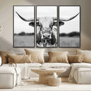 Highland Cow Wall Art Canvas Print – Black and White Western