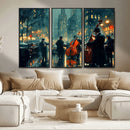 Urban Night Jazz Wall Art Canvas Print – Moody Rain-Soaked