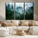 Misty Forest Wall Art Canvas Print – Framed Foggy Mountain