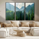 Misty Forest Mountain Wall Art Canvas Print – Framed Serene