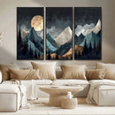Moonlit Mountain Wall Art Canvas Print – Silhouetted Pines
