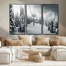 Snowy Pines Wall Art Canvas Print – Framed Ski Lift Winter