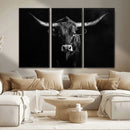 Texas Longhorn Wall Art Canvas Print – Framed Monochrome by MyGreatCanvas | Canvas Wall Art Prints | Photo Prints & Wall Decor