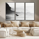 Surfer Beach Wall Art – Framed Black White Ocean Canvas