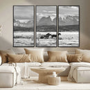 Wild Horses Wall Art – Framed Black White Mountain Canvas by MyGreatCanvas | Canvas Wall Art Prints | Photo Prints & Wall Decor