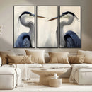 Blue Heron Pair Wall Art Canvas Print – Framed Coastal Bird