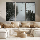 Ski Lift Wall Art Canvas Print – Snowy Pines Misty Landscape