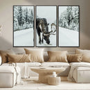 Moose Snow Wall Art Canvas Print – Framed Winter Wildlife