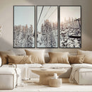 Frosty Pines Wall Art Canvas Print – Framed Cozy Cabin Ski