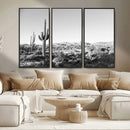 Saguaro Cactus Wall Art Canvas Print – Framed Monochrome