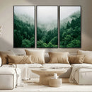 Misty Green Forest Canvas Print – Framed Serene Foggy Pine