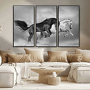 Wild Horses Wall Art Canvas Print – Framed Black and White