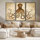 Sepia Octopus Wall Art Abstract Animal Canvas Print