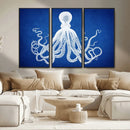 Large 3-Panel Blue Octopus Canvas Wall Art | Coastal Marine by MyGreatCanvas | Canvas Wall Art Prints | Photo Prints & Wall Decor