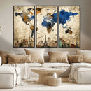 World Map Canvas Print – Vintage Blue and Gold World Map by MyGreatCanvas | Canvas Wall Art Prints | Photo Prints & Wall Decor