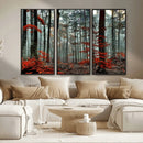 Autumn Forest Wall Art – Enchanting Red Leaves Canvas Print,