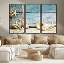 Seashells on Rustic Wooden Background, Seashells Wall Art