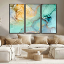 Abstract Aqua and Gold Fluid Wall Art Canvas | 3 Panel Large by MyGreatCanvas | Canvas Wall Art Prints | Photo Prints & Wall Decor