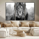 Black and White Lion Canvas Wall Art – Animal Print Artwork