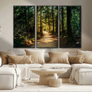 Sunlit Forest Pathway Canvas Print | 3 Panel Large Nature by MyGreatCanvas | Canvas Wall Art Prints | Photo Prints & Wall Decor