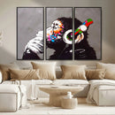 Dj Monkey Listening to Music Wall Art Print | Banksy Monkey by MyGreatCanvas | Canvas Wall Art Prints | Photo Prints & Wall Decor