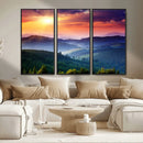 Sunset over Mountain Canvas Print, Forest Canvas Wall Art –