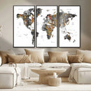 Modern Metallic World Map Canvas Wall Art – Framed
