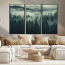Misty Forest Wall Art Premium Canvas Print a Foggy and
