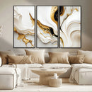 Gold Waves on Pure White Canvas – Gold Abstract Art for