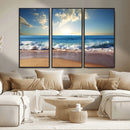 Serene Ocean Sunset Canvas Wall Art - Beach Waves at Sunset,