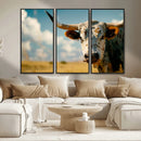 Longhorn in the Prairie - Stunning Ranch-Style Triptych Wall