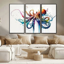 Watercolor Vibrant Octopus Wall Art Canvas Print | Abstract