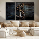 3 Panel Grunge Abstract Anchor Wall Art Canvas Print Set