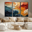 Blue Orange Abstract Wave Wall Art Canvas Print, Framed Blue