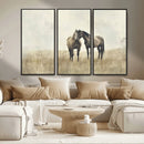 Chines Style Grunge Horses Wall Art Canvas Print