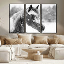 Black Horse Winter Wall Art | Ready to Hang and Framed |