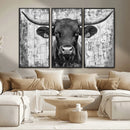 Abstract Longhorn Bull Wall Art Canvas Print - Rustic Texas