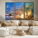 Ocean Wave at Sunset Canvas Wall Art – Vibrant Coastal Beach