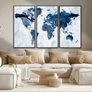 Modern Blue World Map Canvas Print – Framed Wall Art,